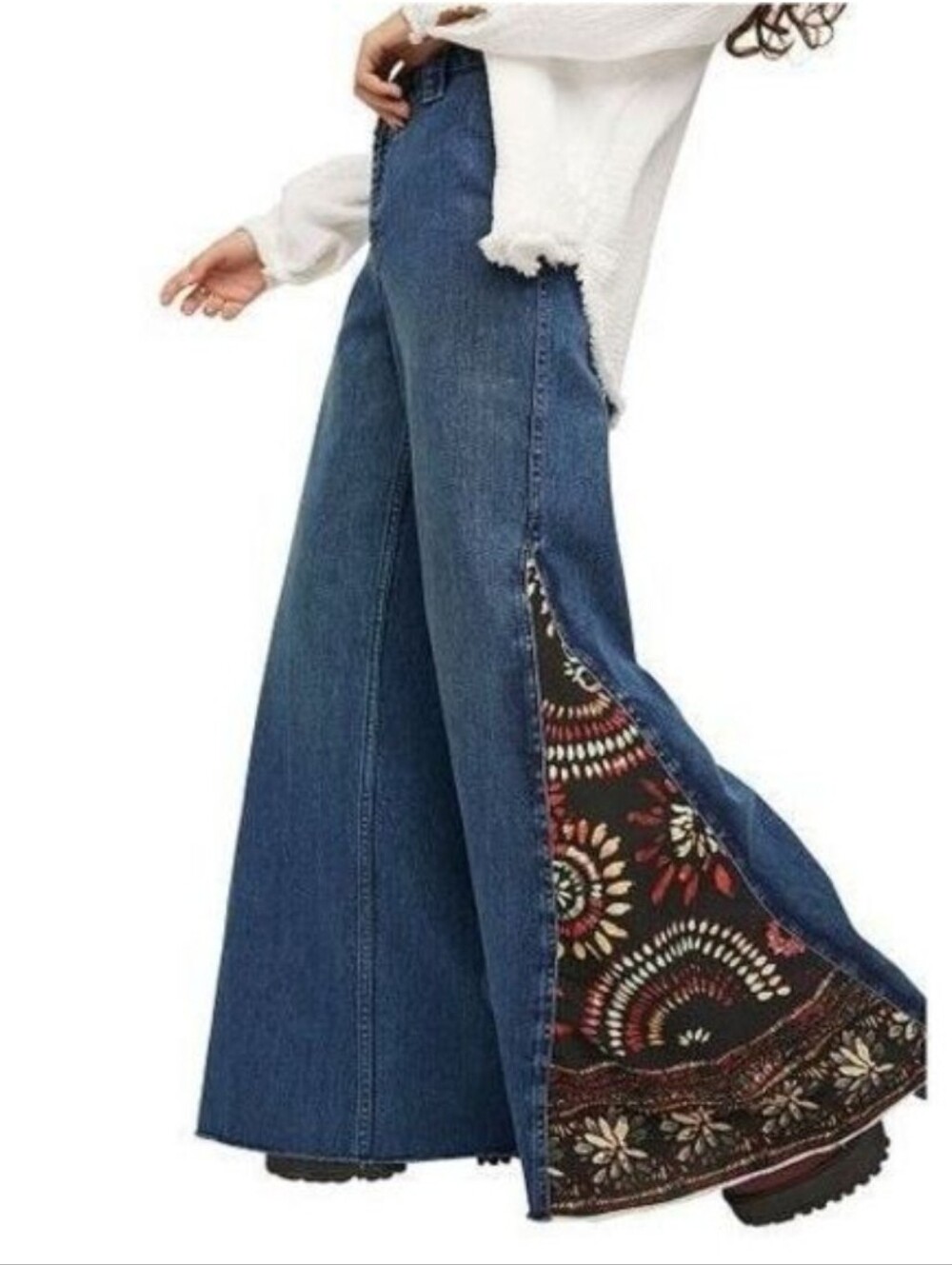 Free People Flared Jeans with Paisley inset (28) - Picture 4 of 10